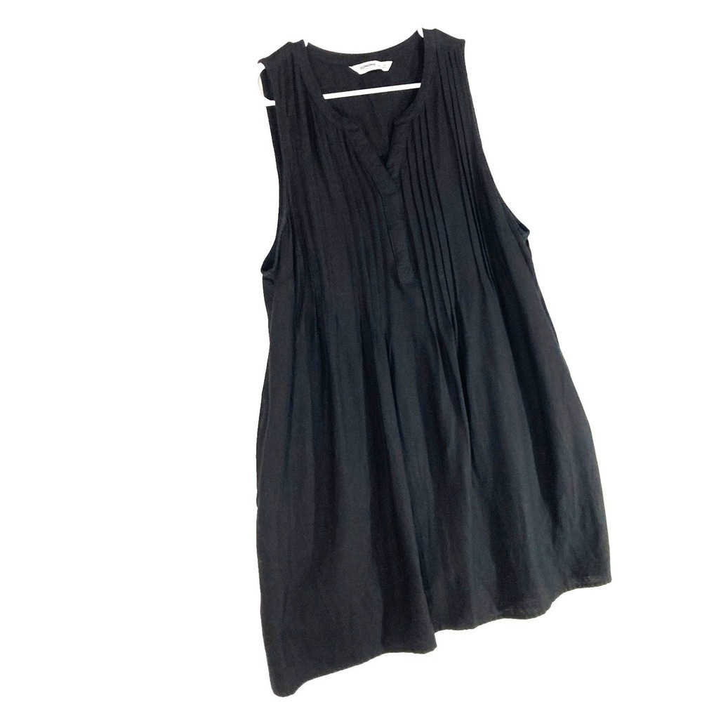 Sonoma Linen Pintucked Pleated Bib Pockets Little Black Mini Dress Womens 0X XL - Picture 3 of 11